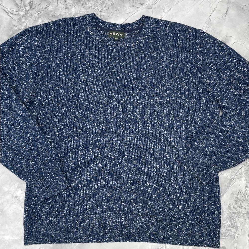 Orvis Men's Textured Navy Crewneck Knit Sweater